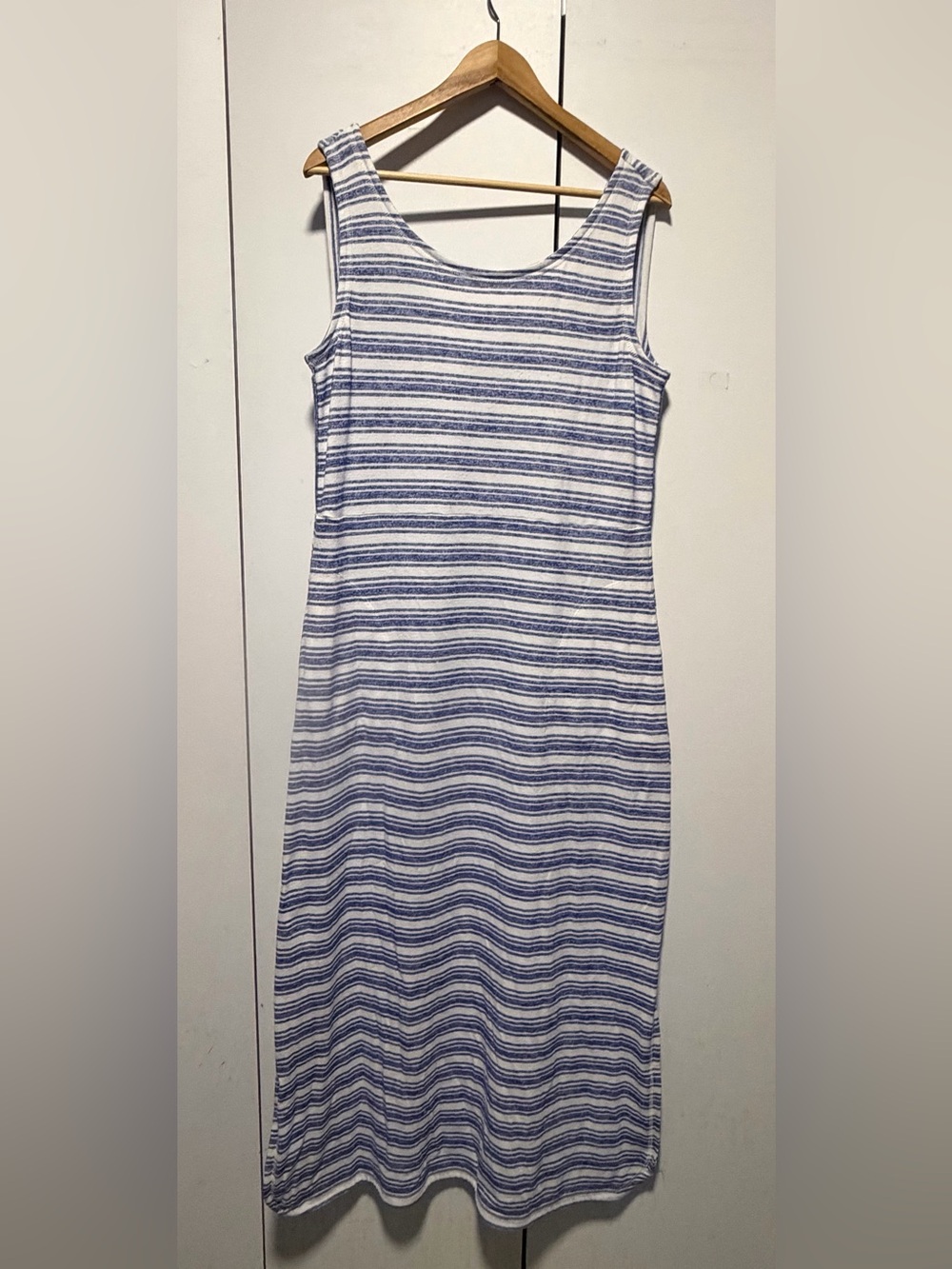 Talbots Sleeveless Blue and White Striped Maxi Dress